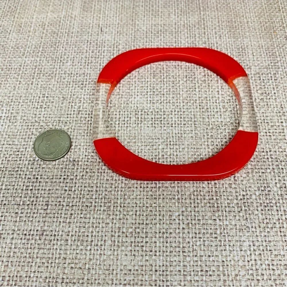 Square Red Clear Acrylic Bangle Bracelet